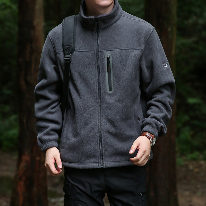 Herr Fleece Utomhus Jacka med Hel Dragkedja, Hög Krage, och Vattenavvisande Zip Ficka