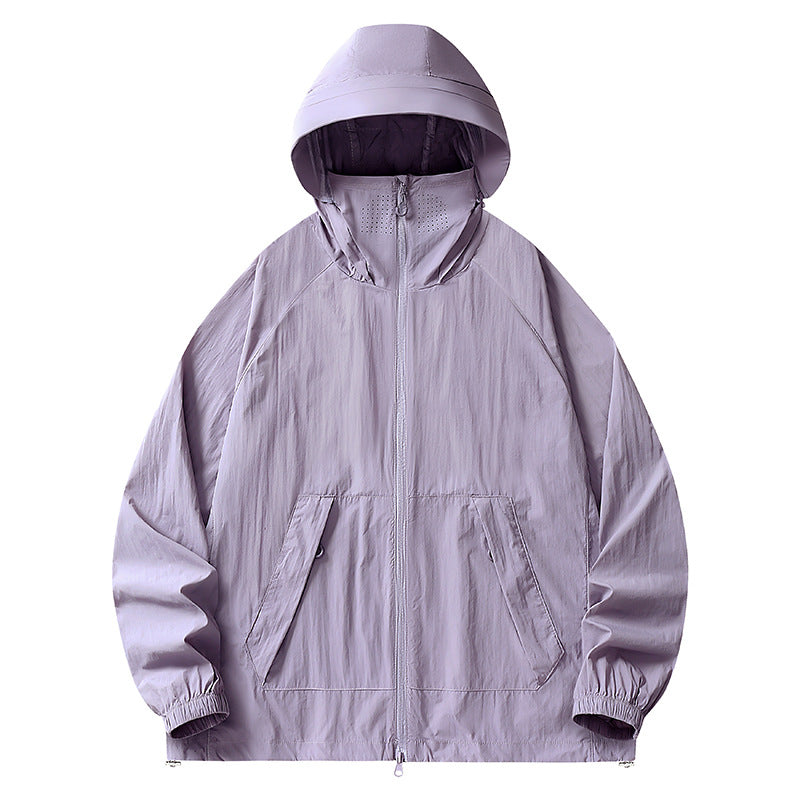 Herr Lätt Wind och Water-Repellent Jacka med Huva med Mesh Foder, Raglanärmar &amp; Adjustable Fåll
