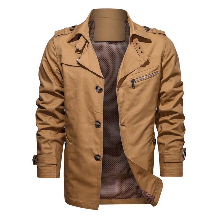 Herr Short Trenchcoat i Utility Fält Stil med Stående Krage och Zip Breast Ficka