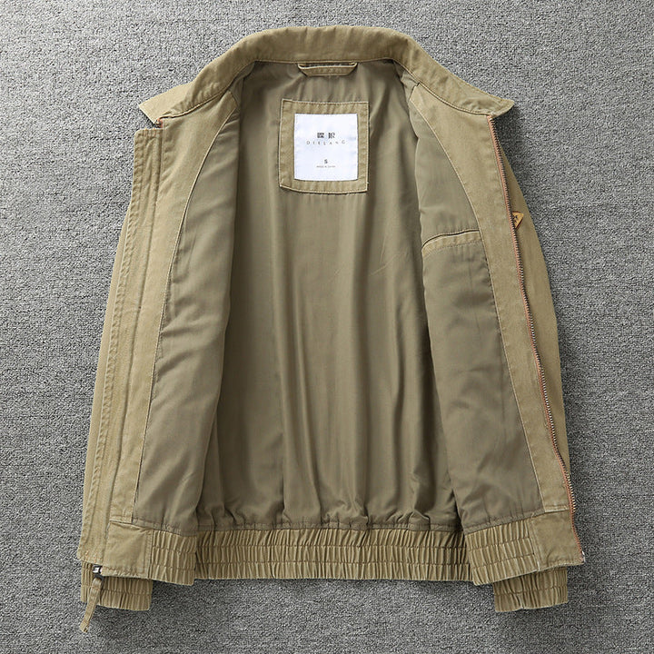 Herr Casual Canvas Fältjacka med Dragkedja och Elastisk Fåll
