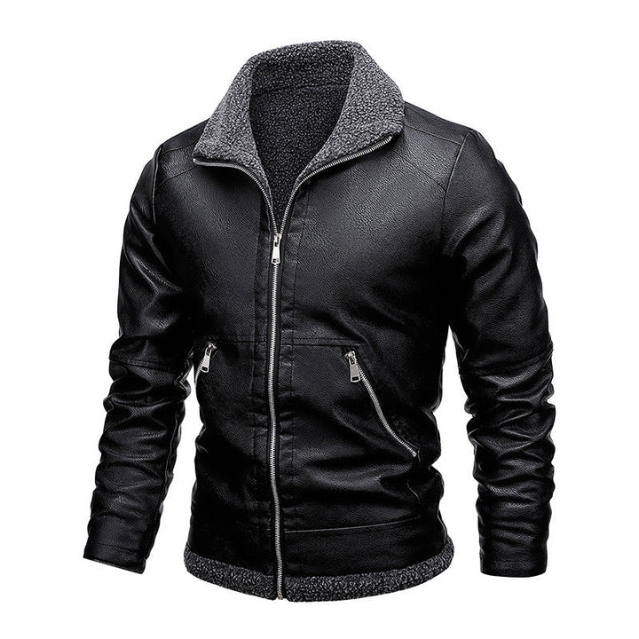 Herr Läder Look Pilot Jacka med Sherpa Interior Foder och Dold Zip Knapplist
