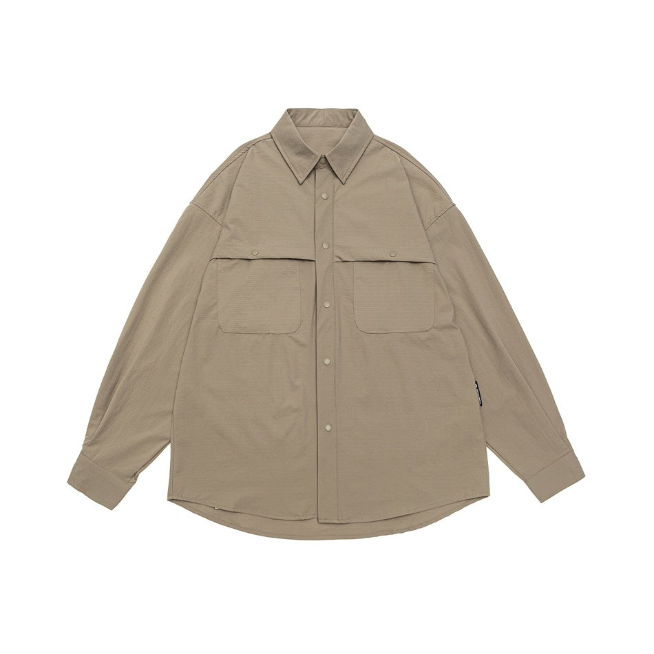 Unisex Oversized Skjorta Jacka i Utility Stil med Tryckknappsslå