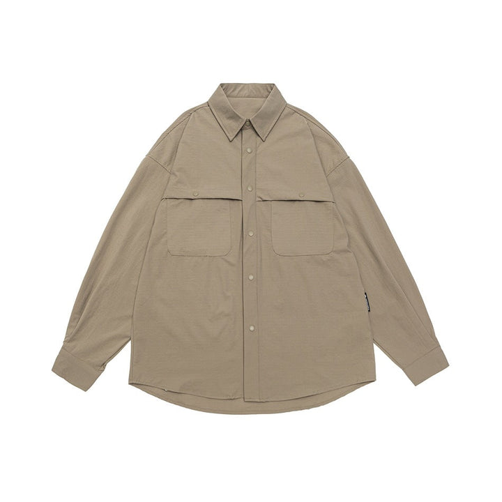 Unisex Oversized Skjorta Jacka i Utility Stil med Tryckknappsslå