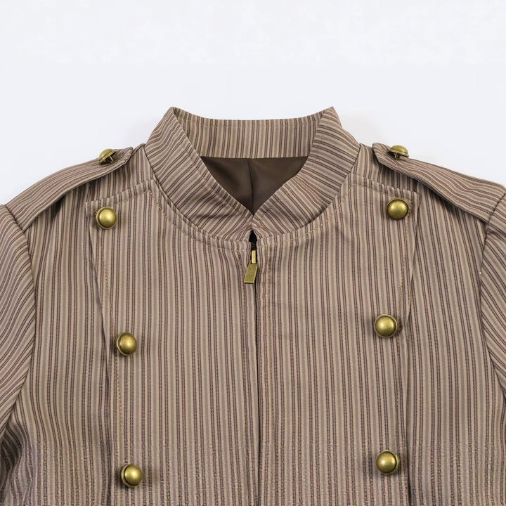 Dam Kort Skärning Military Inspired Jacka med Stå Krage och Double Dekorativ Knapp Row