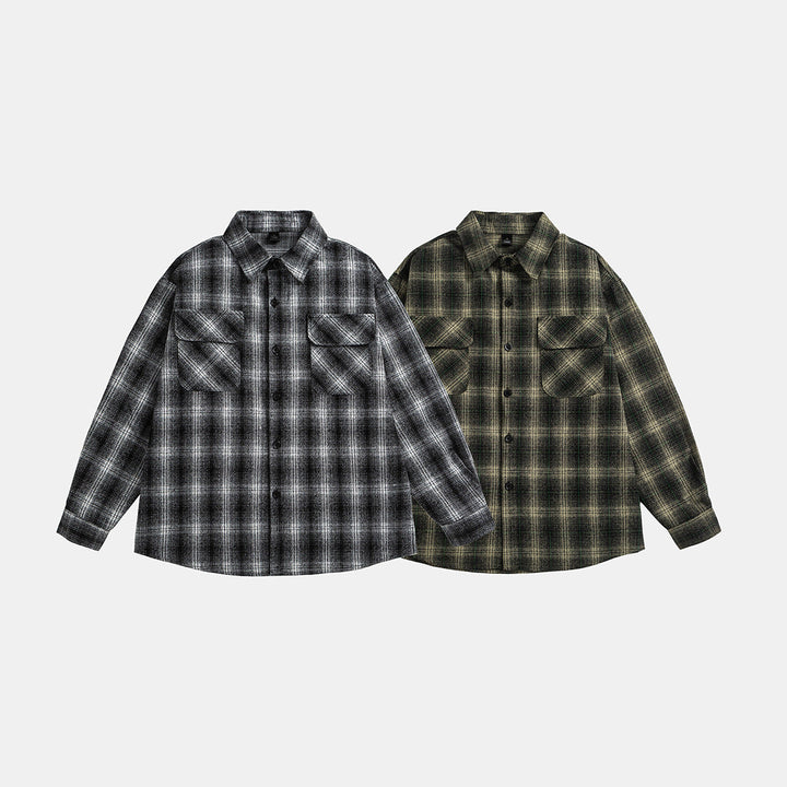 Unisex Rutig Overshirt Jacka i Flanell Look med Bröst Lockfickor