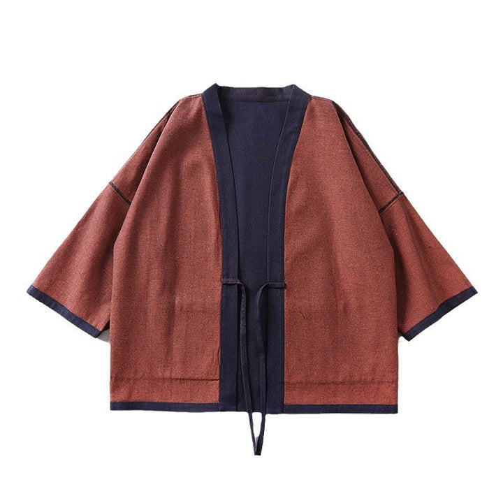 Unisex lös-fitting kimono jacka gjord bomull denim med tie och stor utanpåfickor
