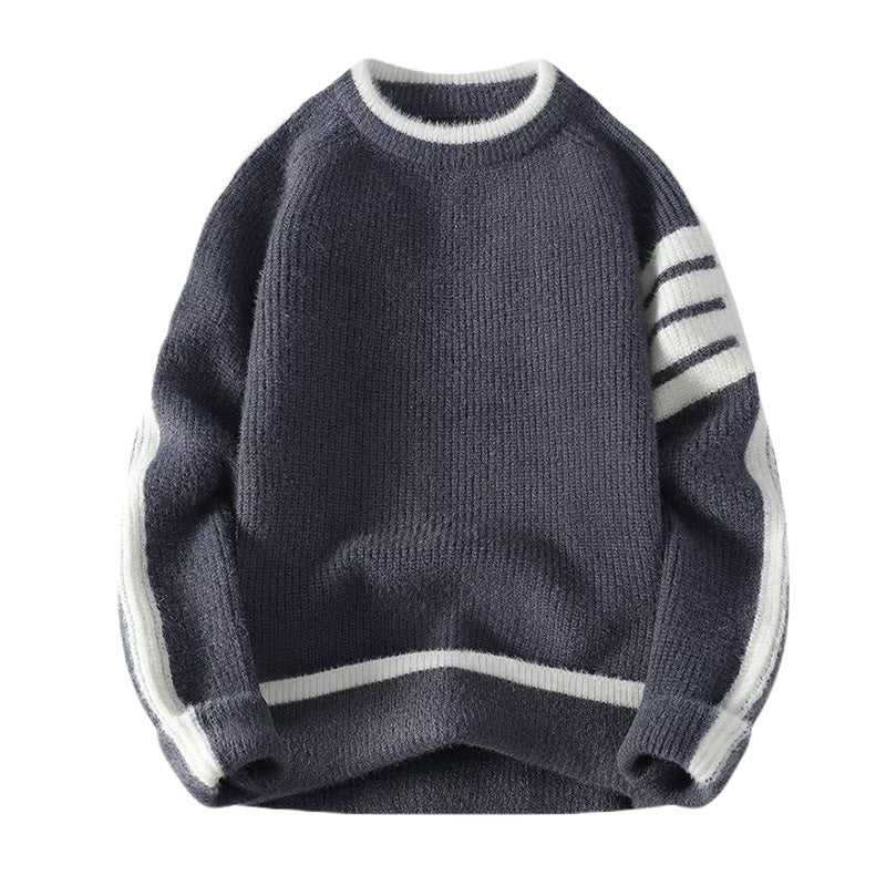 Herr Sportig Round Neck Tröja med Contrast Detaljer