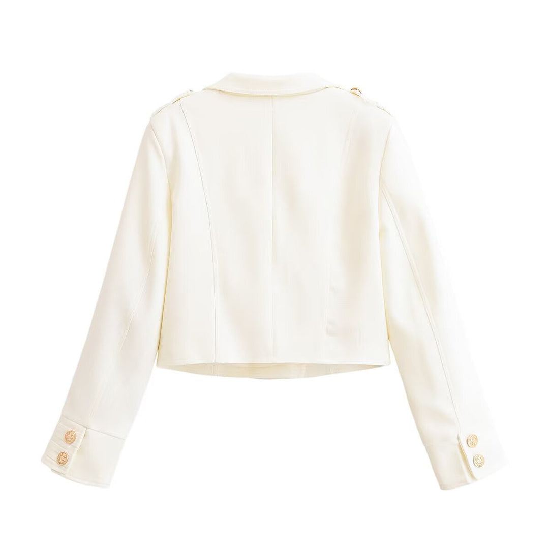 Dam Kort Skärning Double-Breasted Uniform-Inspired Jacka med Epaulettes