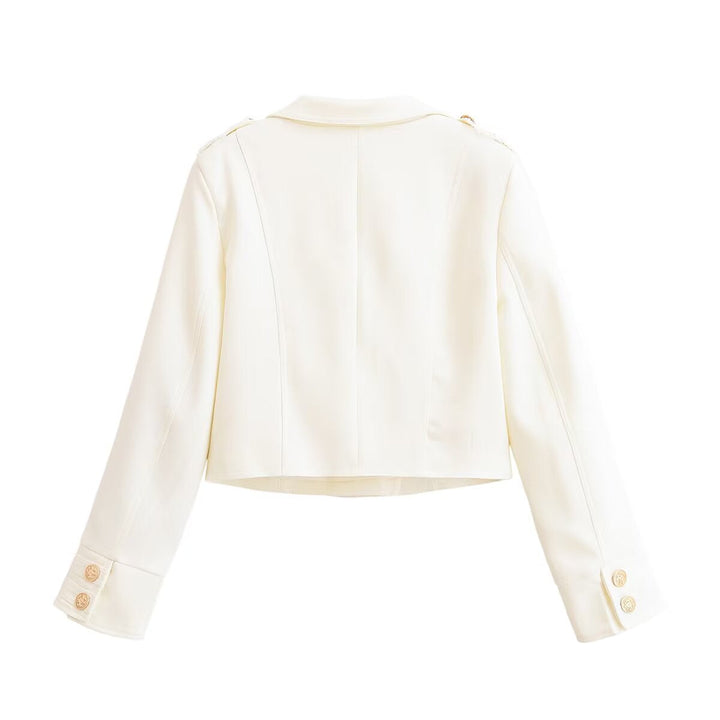 Dam Kort Skärning Double-Breasted Uniform-Inspired Jacka med Epaulettes