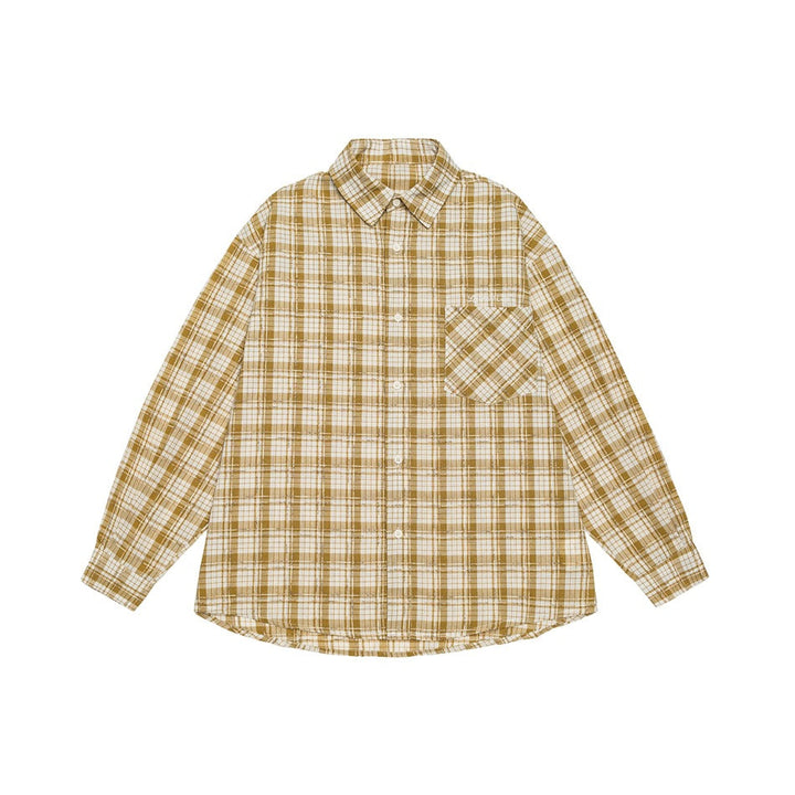 Unisex Oversized Check Skjorta Jacka Gjord av Lätt Bomullsblandning med Lapp Bröstficka