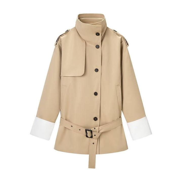 Dam Kort Trenchcoat med Ståkrage, Midjebälte och Contrast Muddar