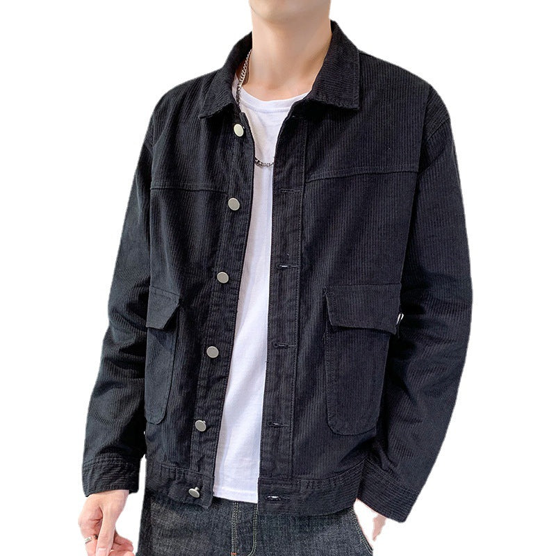Herr Manchester Jacka i Worker-Blouson Stil med Metal Knäppning och Utanpåfickor