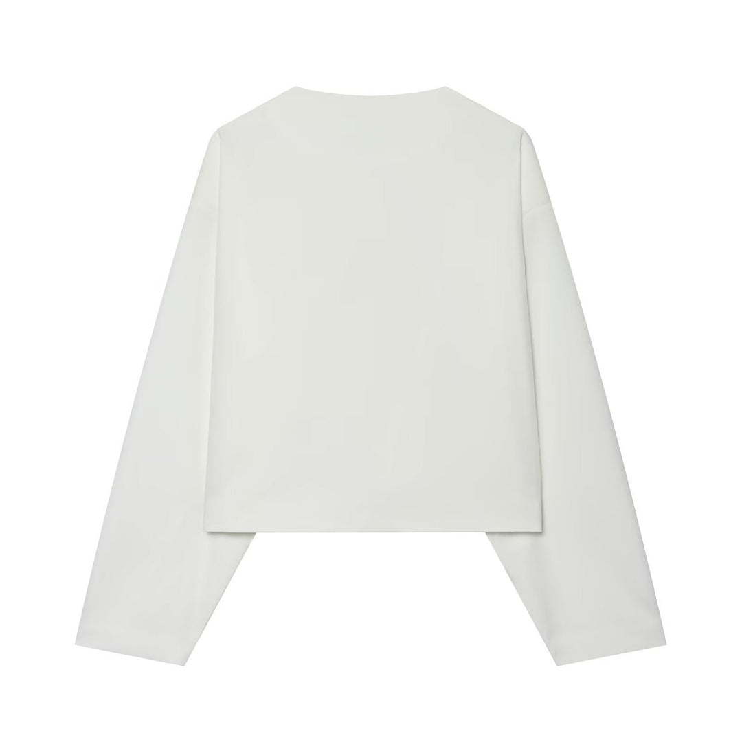 Dam kort Boxy jacka med dekorativ knappar och Round Neckline