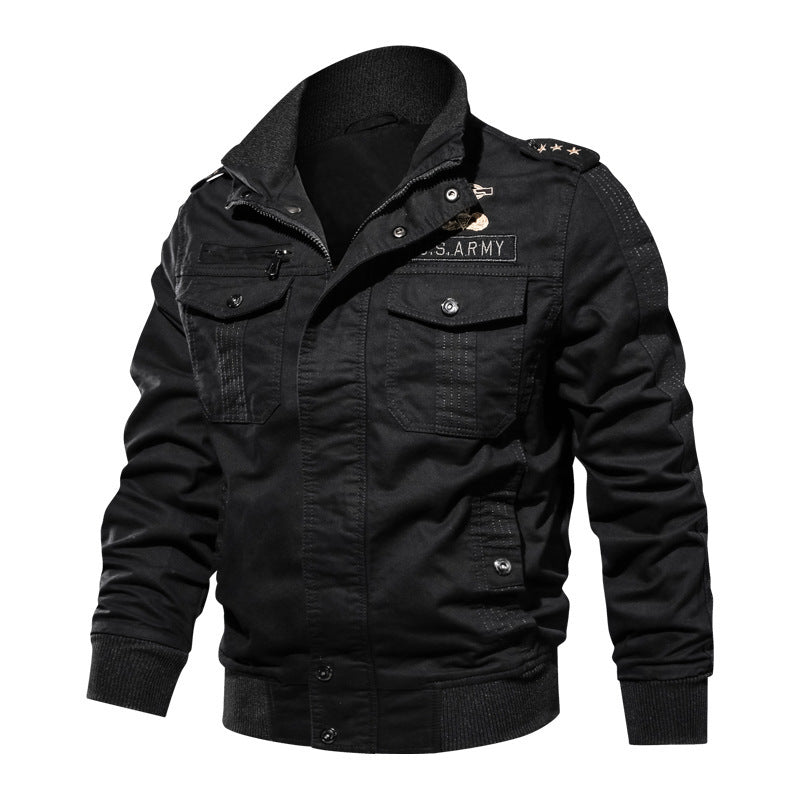 Herr Canvas Fältjacka i Militär Utility Stil med Axel Epaulettes och Ribbad Fåll