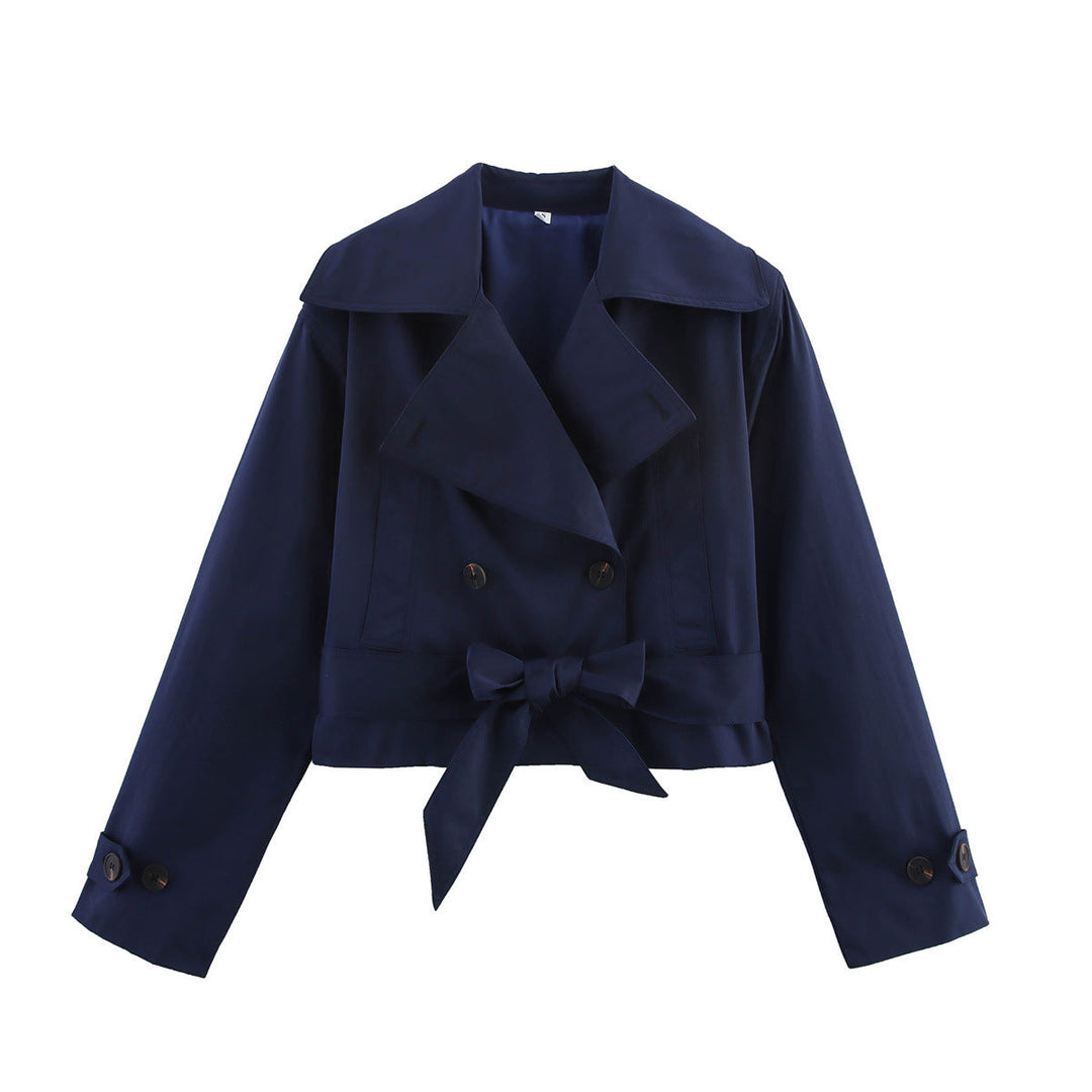 Dam Kort Trenchcoat i Boxig Skärning med Wide Lapels och Tie