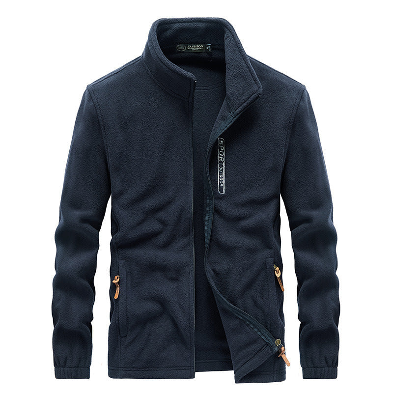 Herr Fleece Jacka med Hög Krage, Zip Fickor, och Vind Lock