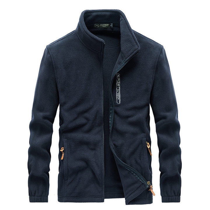 Herr Fleece Jacka med Hög Krage, Zip Fickor, och Vind Lock