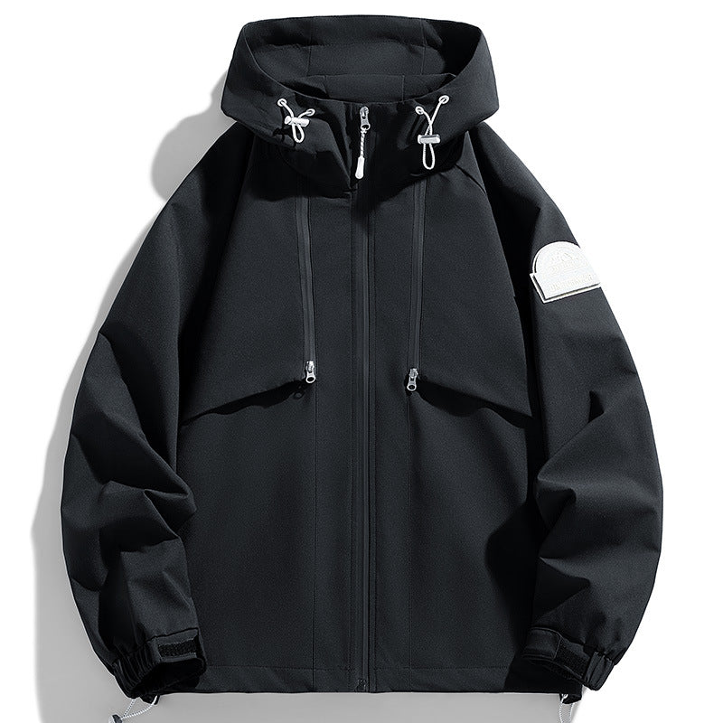 Unisex lätt två-tone wind och rain jacka med huva, dragsko och zip fickor