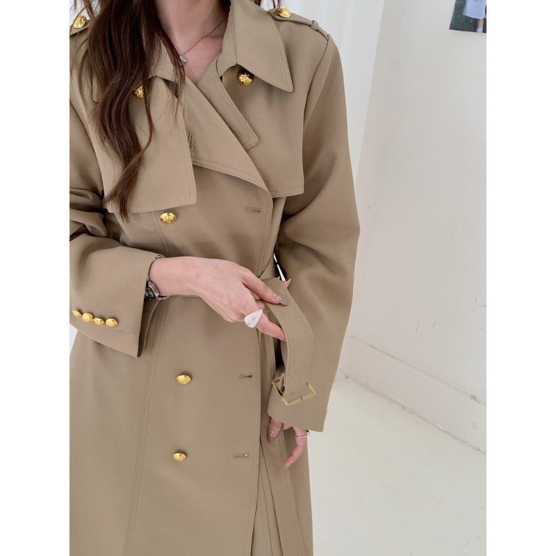 Dam skräddad trenchcoat med knytband och Golden knapp detaljer