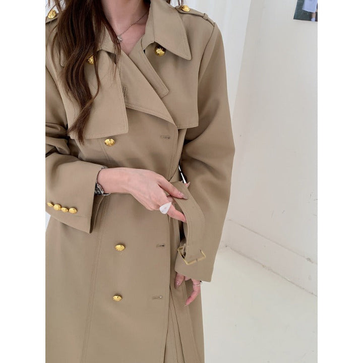 Dam skräddad trenchcoat med knytband och Golden knapp detaljer