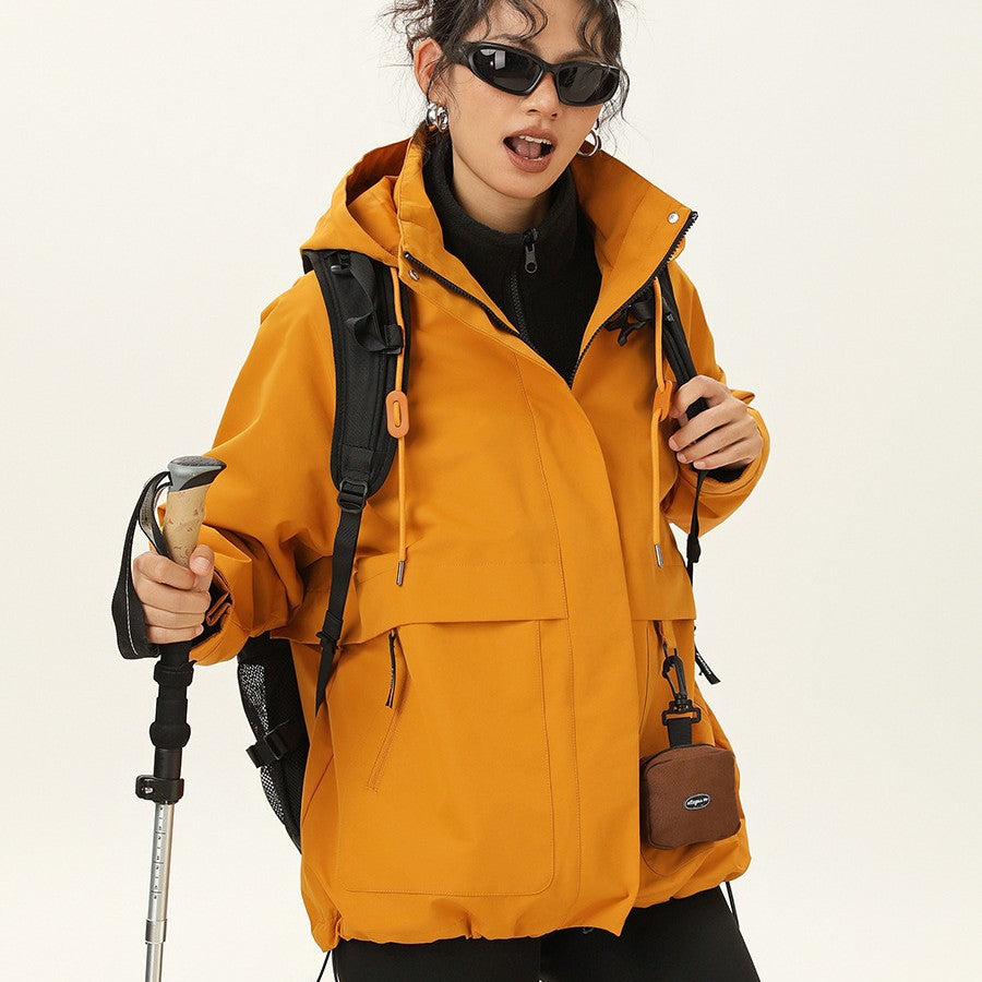 Dam med huva Utility Parka med vattentät membrane, stor framfickor &amp; justerbar fåll