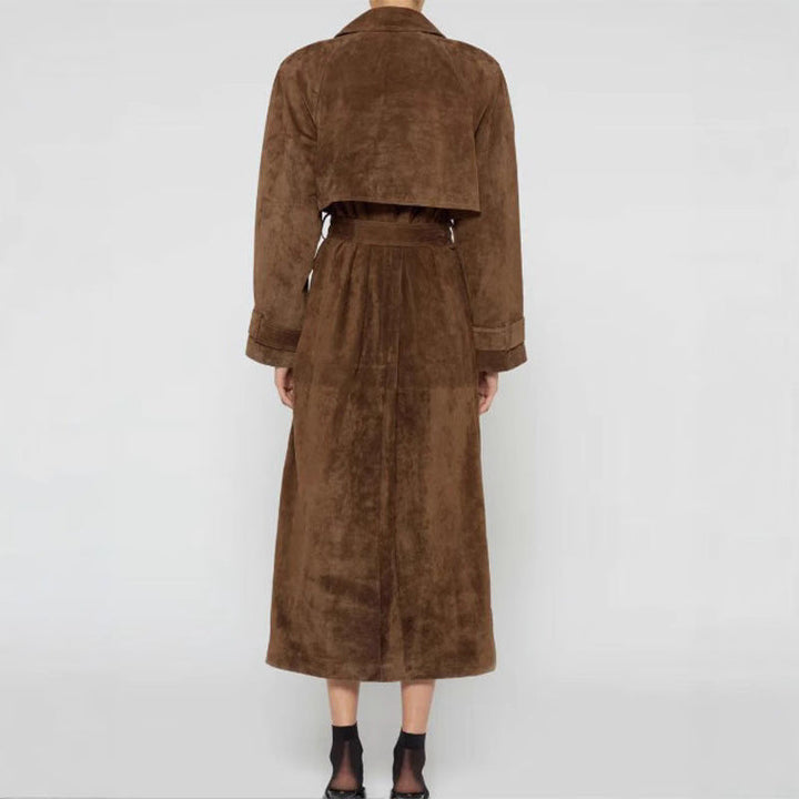 Dam lång mocka jacka in a minimalistisk trench look med mjuk Lapels