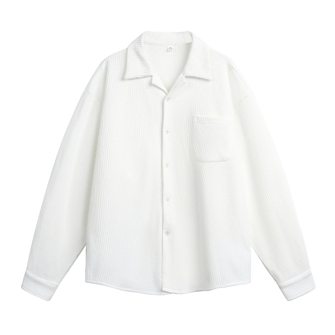 Unisex Bekväm Skjortjacka Tillverkad av Textured Stickad med Skjort Krage och Chest Ficka