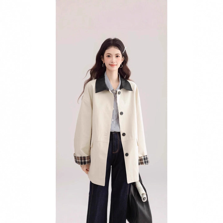 Dam oversize trenchcoat med kontrast krage och rutig foder