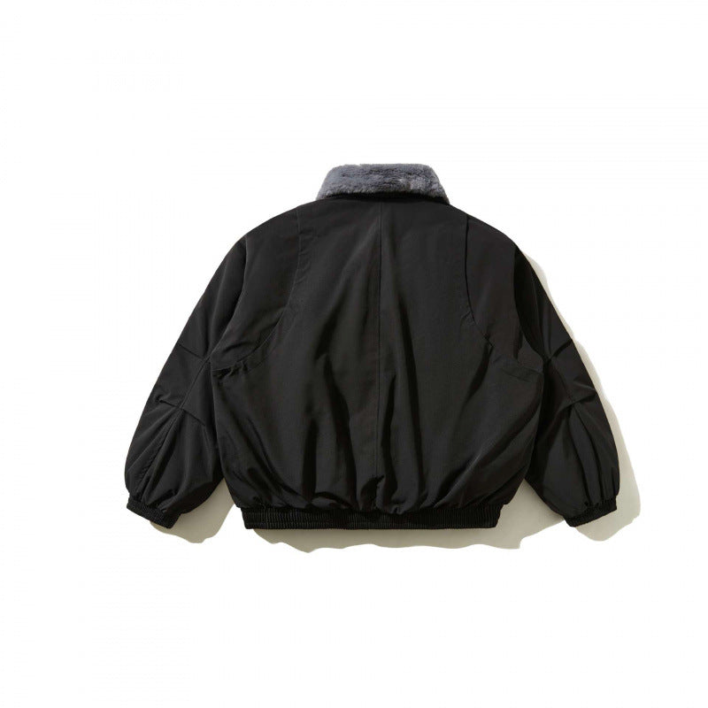 Herr short-cut quiltad bomberjacka med fast fusk päls krage och skräddad fåll
