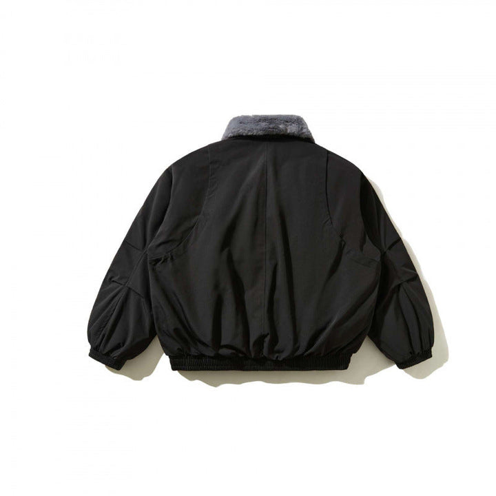 Herr short-cut quiltad bomberjacka med fast fusk päls krage och skräddad fåll