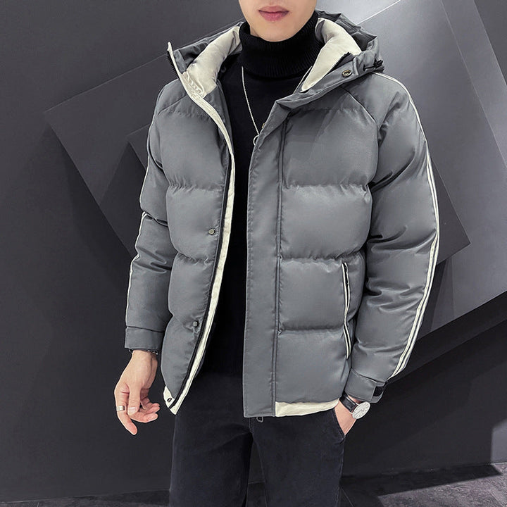 Herr Sportig Quiltad Parka med Huva, Kontrast Trim och Ärm Ränder