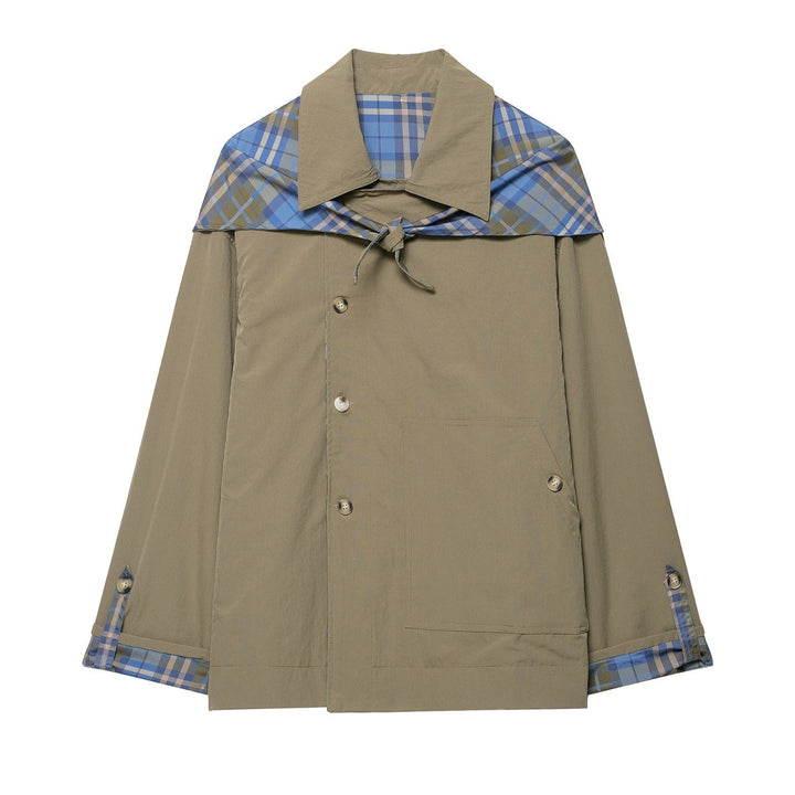 Dam 100+ Kort Cape Trench med Checked Inner Finishing och Knot Stängning