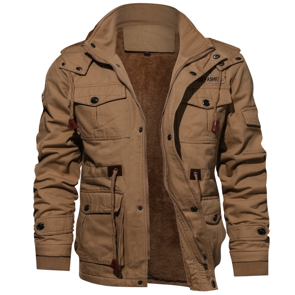 Herr Canvas Fält Parka med Insulated Termisk Foder, Multifunction Fickor och Huva