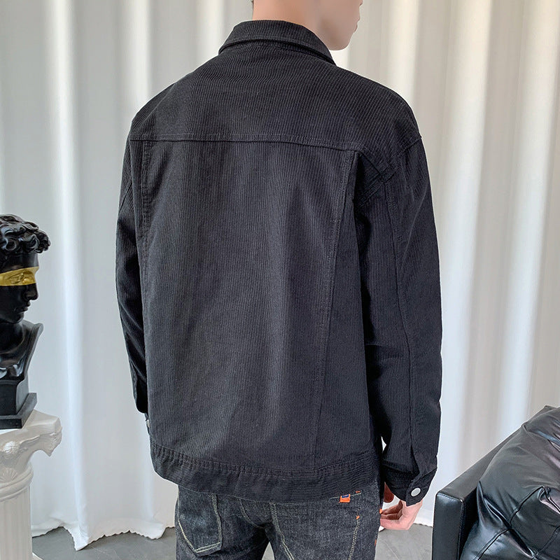 Herr Manchester Jacka i Worker-Blouson Stil med Metal Knäppning och Utanpåfickor
