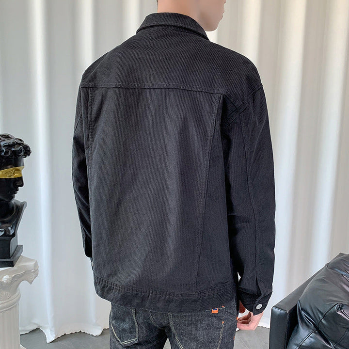 Herr Manchester Jacka i Worker-Blouson Stil med Metal Knäppning och Utanpåfickor