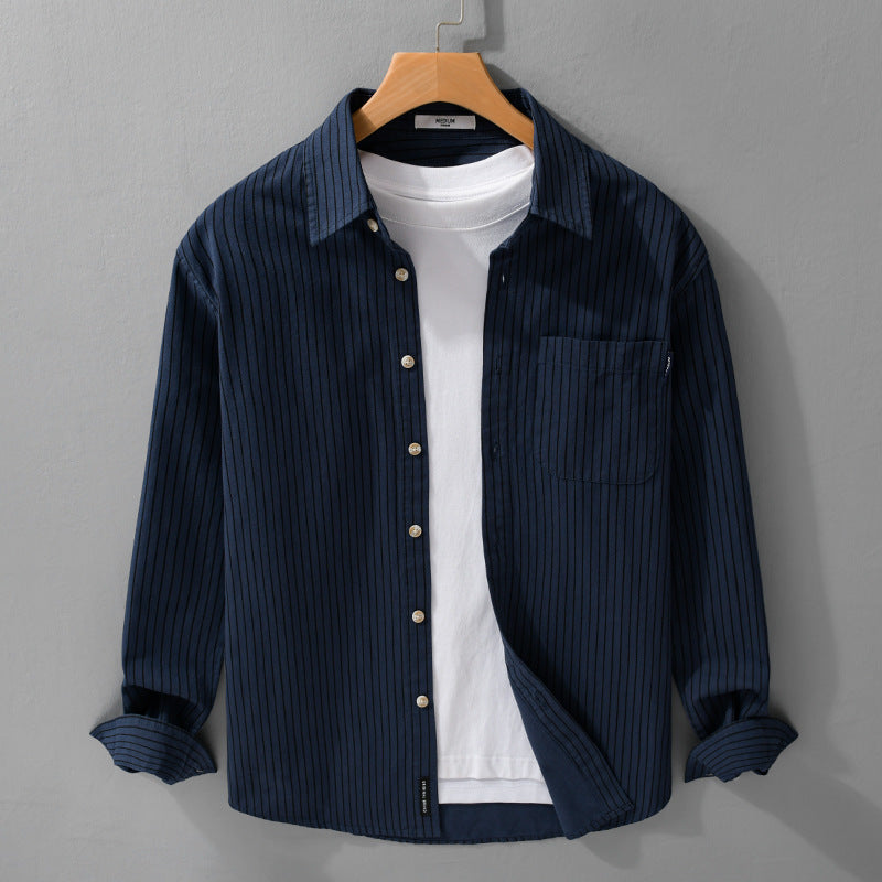 Herr Skjortjackas-Cut med Fin Pinstripe och Mjuk Bomullsblandning