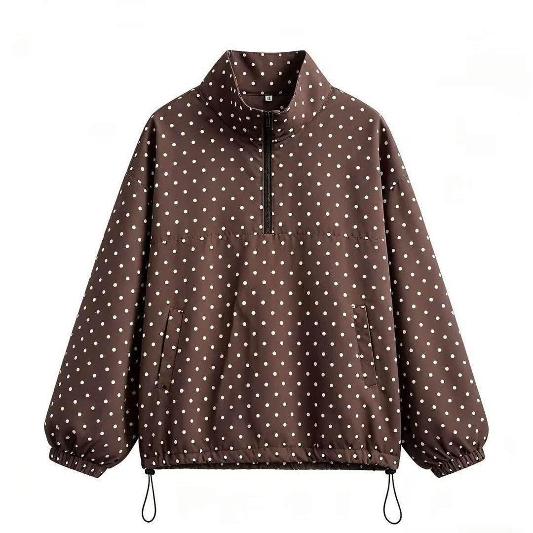 Dam Lätt Dotted Anorak med Halv Dragkedja och Dragsko