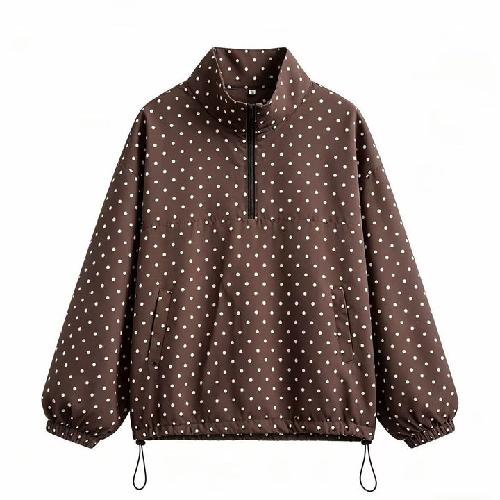 Dam Lätt Dotted Anorak med Halv Dragkedja och Dragsko