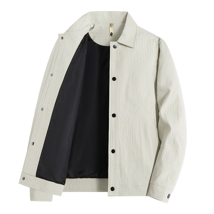Herr Ljus Övergångs Jacka i Worker Stil med Microstructured Twill Look och Tryckknappslå