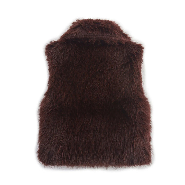 Dam mysig faux fur väst med bred krage, vadderad foder, och Feminin tailoring