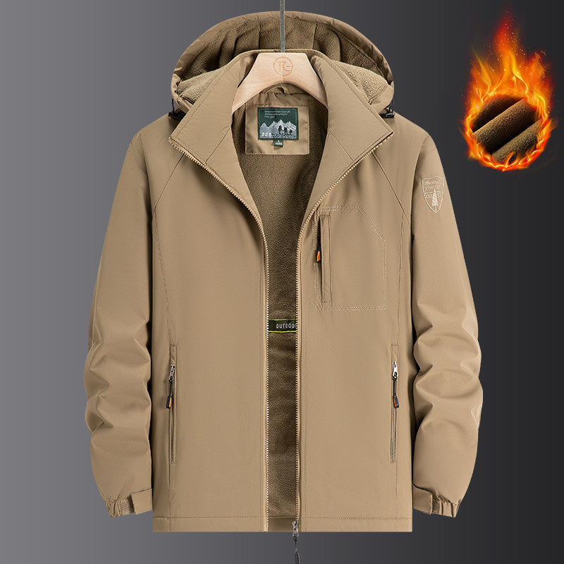 Herr Weatherproof Softshelljacka med Full Fleecefoder, Justerbar Huva och Vindskyddande Membrane