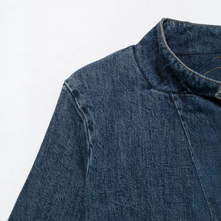 Dam Kort Denim Cape Jacka med Stå Krage, Boxig Silhuett och 3/4 Ärmar