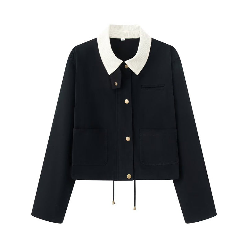 Dam kort Workwear jacka med Cord krage, Press knappar och dragsko