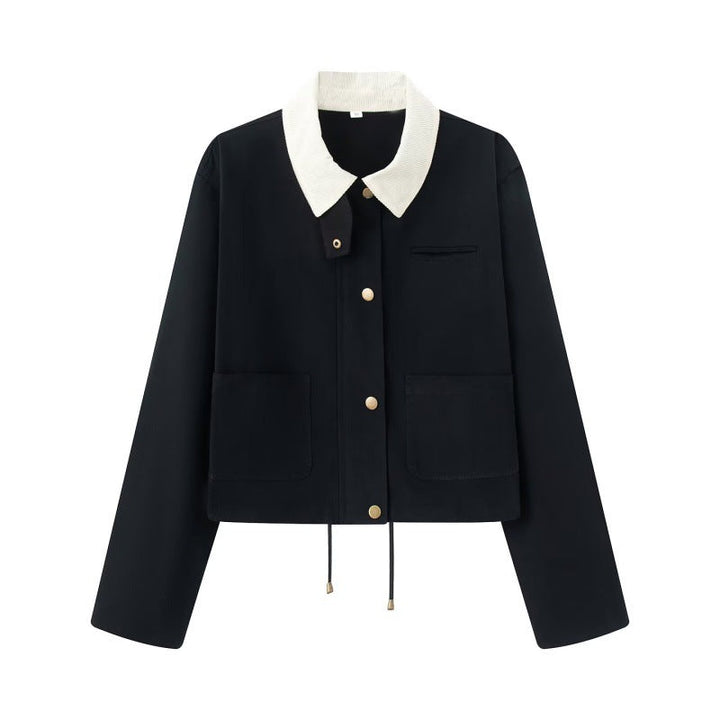 Dam kort Workwear jacka med Cord krage, Press knappar och dragsko