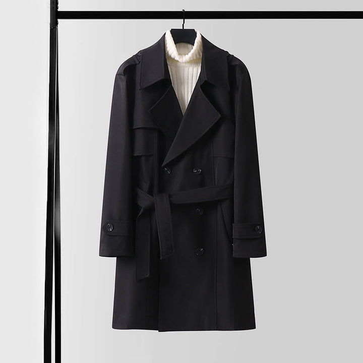 Dam Double-breasted kort trenchcoat gjord lätt ullblandning med a mjuk drape och shoulder flaps