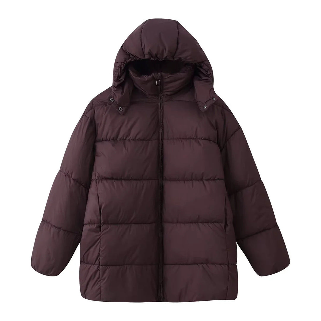 Dam oversized quiltad jacka med huva och värmande värmefoder