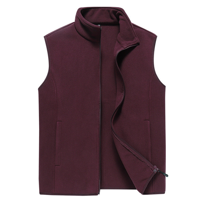 Herr Sleeveless Microfleece Väst med Stående Krage och Dold Two-Way Zip