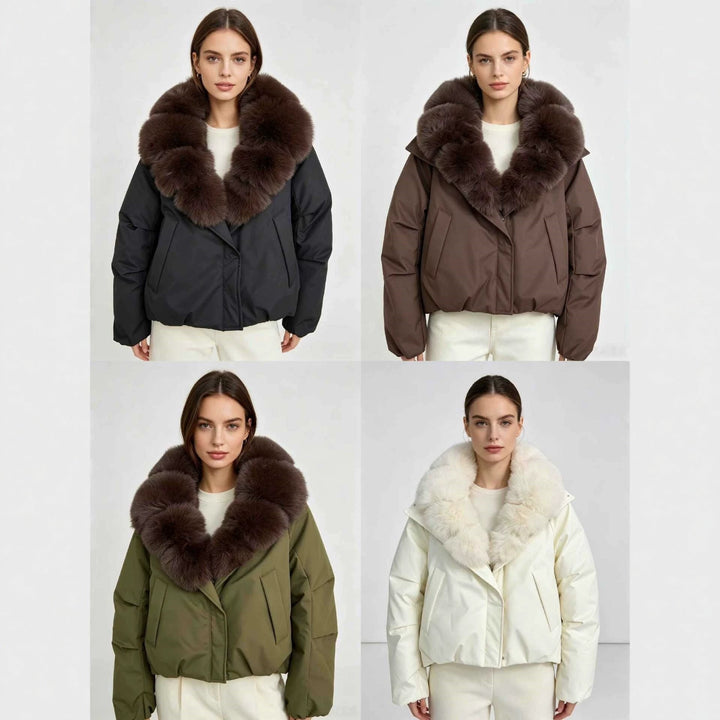 Dam kort parka med extra voluminous fur krage och vindtät thermal foder