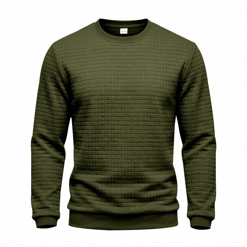Herr Strukturerad Round Neck College-Tröja med Waffle Texture och Ribbstickade Muddar