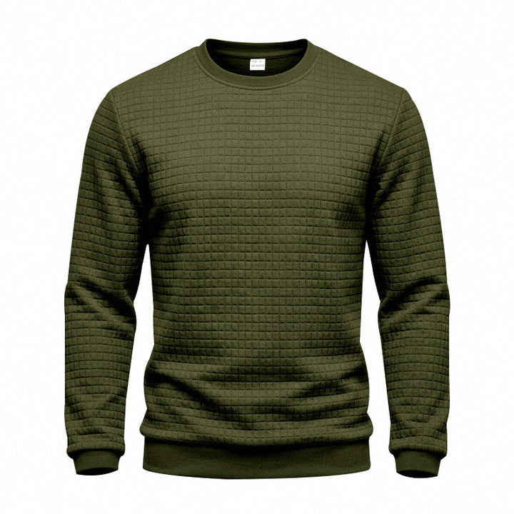 Herr Strukturerad Round Neck College-Tröja med Waffle Texture och Ribbstickade Muddar